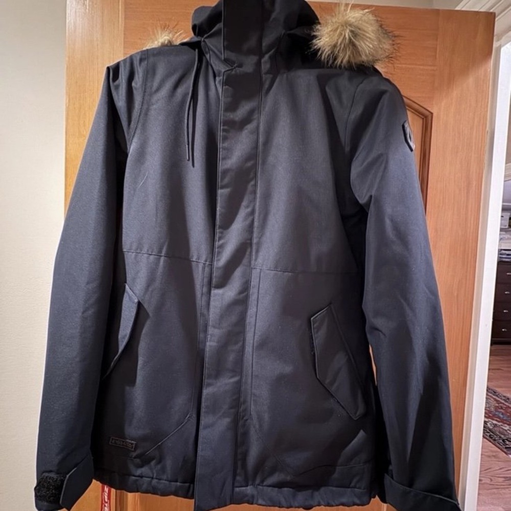 Volcom Black Winter Jacket with Fur Hood